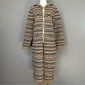 Cambridge Dry Goods Fair Isle 100% Wool Cardigan Wood Toggle Button Hood Medium